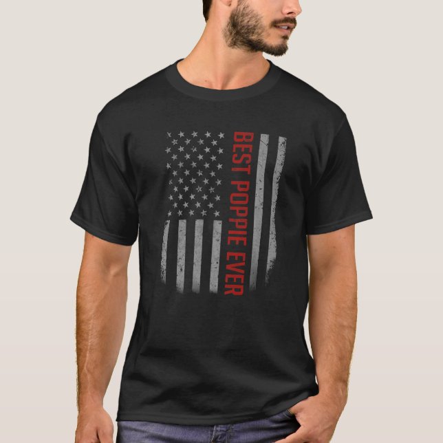 Mens Best Poppie Ever American Flag   For Father's T-Shirt (Front)