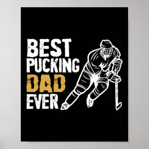 Mens Best Pucking Dad Ever Retro Ice Hockey Coach Poster