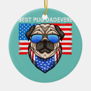 Mens Best Pug Dad Ever Vintage American Flag Ceramic Ornament