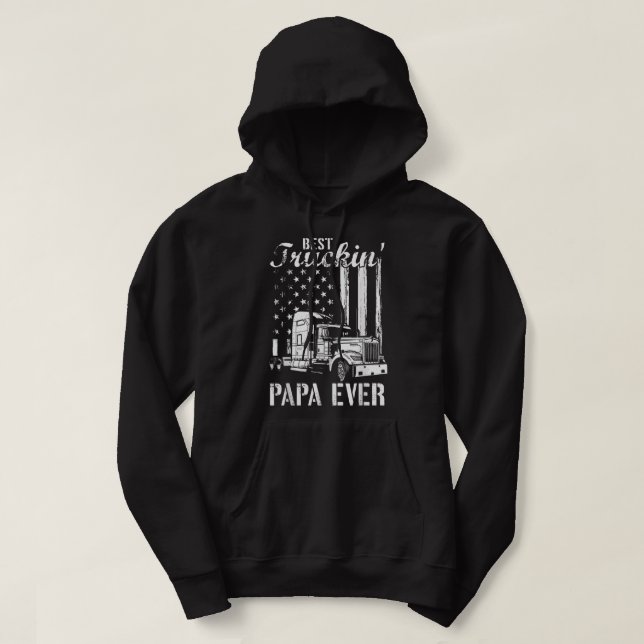 Mens Best Trucking Papa Ever Truck Driver American Hoodie (Design Front)