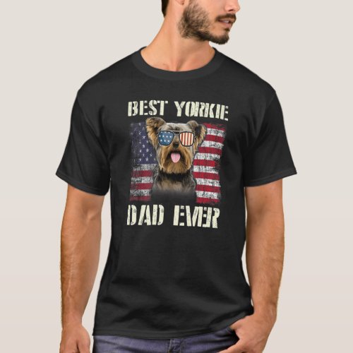 Mens Best Yorkie Sunglasses Dad Ever American Flag T_Shirt