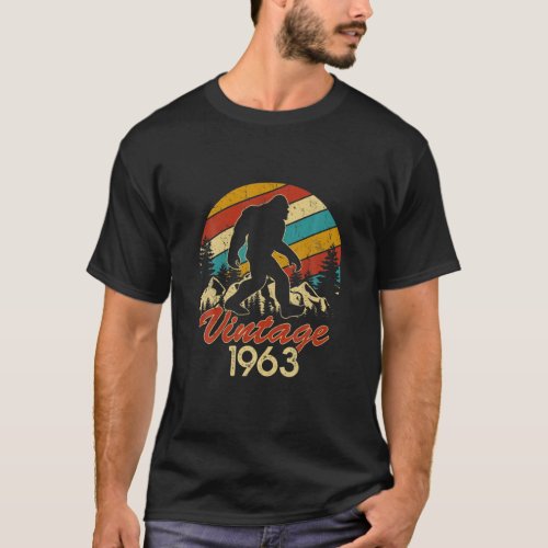 Mens Bigfoot Born In 1963 Birthday Vintage Sasquat T_Shirt