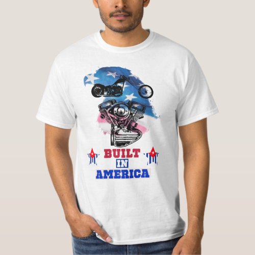 Mens Biker Shirt Short_Sleeve Built in America T_Shirt