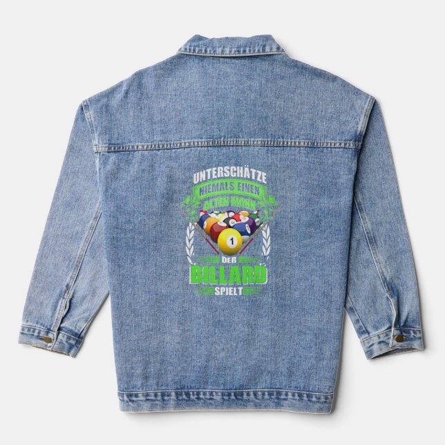 Mens Billiard Snooker Saying  8 Ball Pool Billiard Denim Jacket (Back)