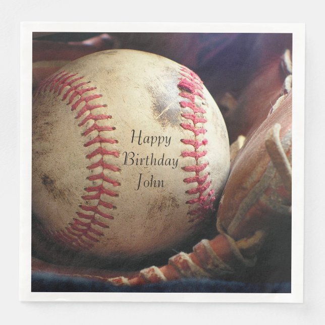 Men's Birthday Baseball Sports Hobby Name Paper Dinner Napkins (Front)