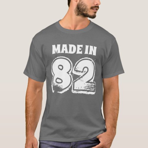 Mens Birthday Made in 82 Typography Gray T_Shirt
