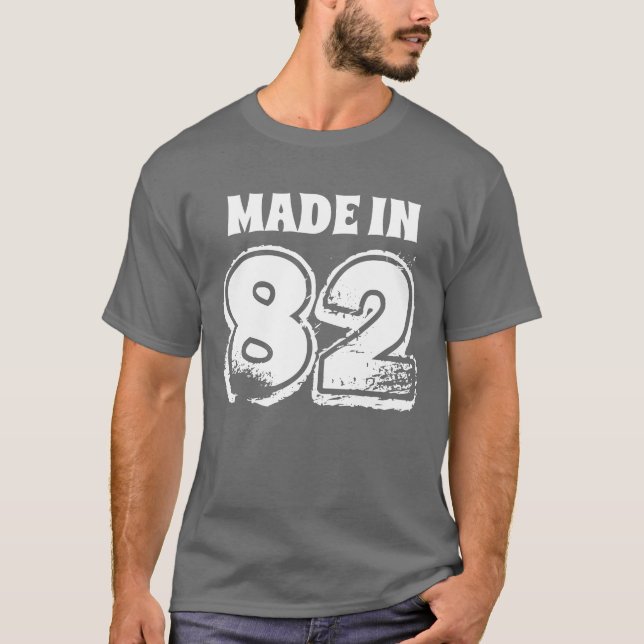 Mens Birthday Made in 82 Typography Gray T-Shirt (Front)