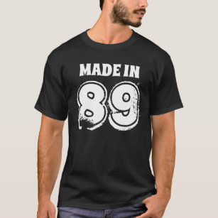 Mens Birthday Made in 89 Typography Black T-Shirt