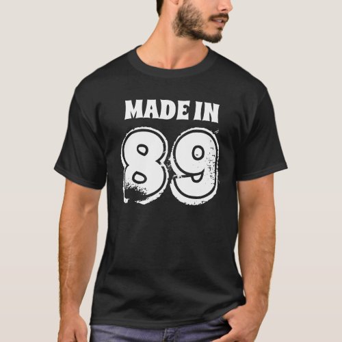 Mens Birthday Made in 89 Typography Black T_Shirt