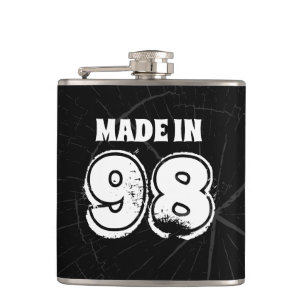 Mens Birthday Made in 98 Distressed Text Black Flask