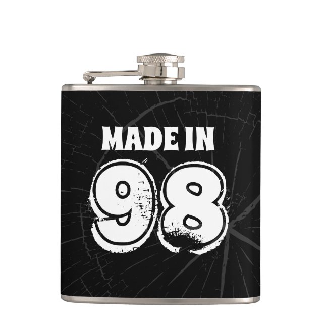 Mens Birthday Made in 98 Distressed Text Black Flask (Front)