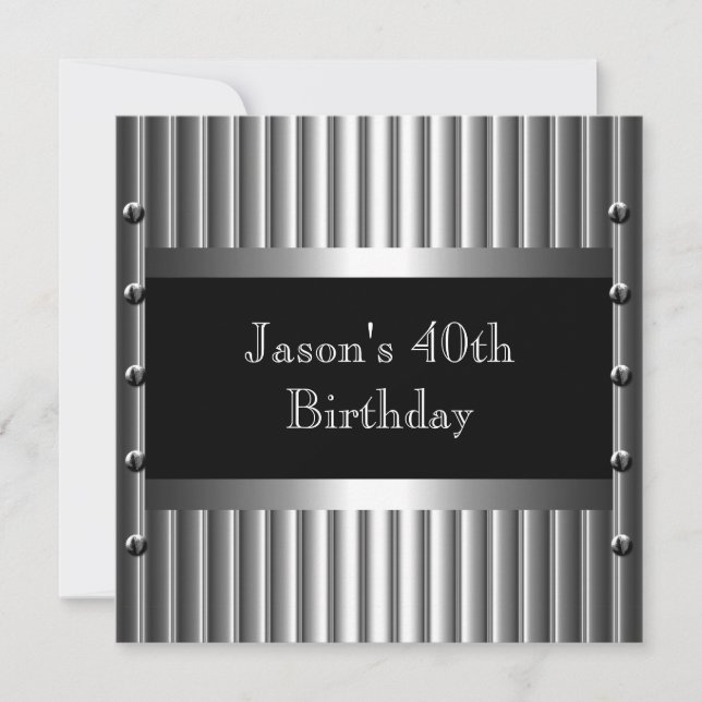 Mens Birthday Party Chrome Look Screws 40th Invitation (Front)