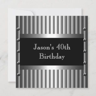 Mens Birthday Party Chrome Look Screws 40th Invitation