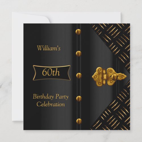 Mens Birthday Party Elegant Rust Gold Black Invitation