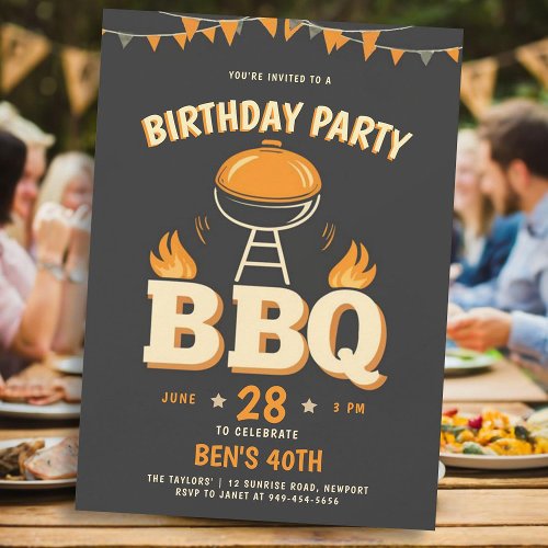 Mens Birthday Party Ideas Backyard BBQ Rustic Invitation