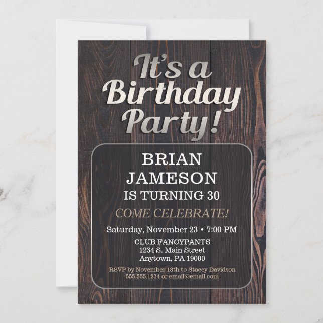 Mens Birthday Party Invitation For Man Adult Male (Front)