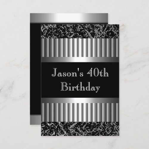 Mens Birthday Party Metal Chrome Look Images Invitation
