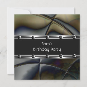 Mens Birthday Party Silver Metal Black Mans Invitation