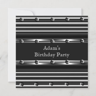Mens Birthday Party Silver Metal Black Mans Invitation