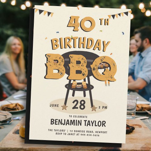 Mens Birthday Party Summer Backyard BBQ Rustic Invitation