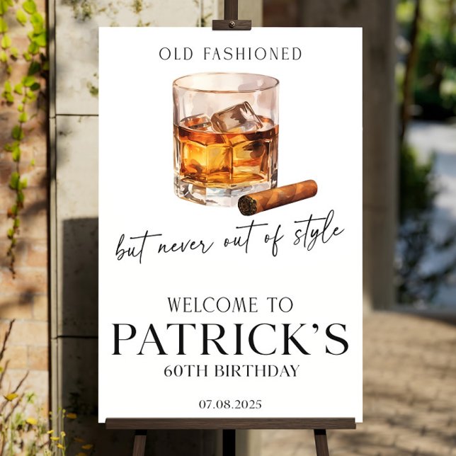 Men's Birthday Party Welcome Sign, Cigar & Whiskey Foam Board (Creator Uploaded)