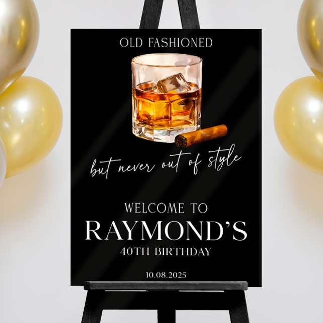 Men's Birthday Party Welcome Sign, Cigar & Whiskey Foam Board (Creator Uploaded)