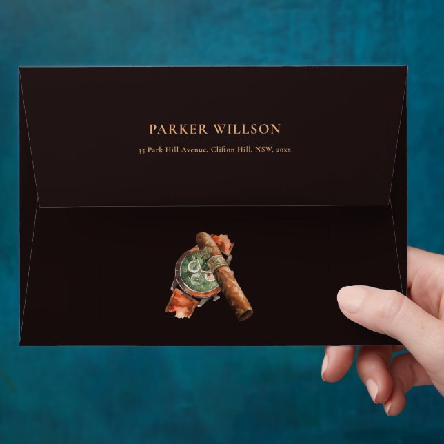 Men's Birthday Personalized Cigar and Whisky Envelope (Hand)