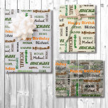 Men's Birthday Repeating Name Set of 3 Wrapping Paper Sheets<br><div class="desc">Birthday For Him Repeating Name Set of 3 Wrapping Paper Sheets</div>