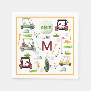 Men's Birthday Retirement Golf Theme Monogram Napkins