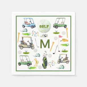 Men's Birthday Retirement Golf Theme Monogram Napkins