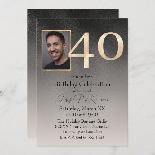 Mens Black and Beige 40th Birthday Invitation