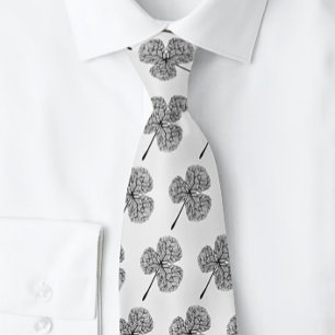 Men's Black and White Clover Shamrock Neck Tie