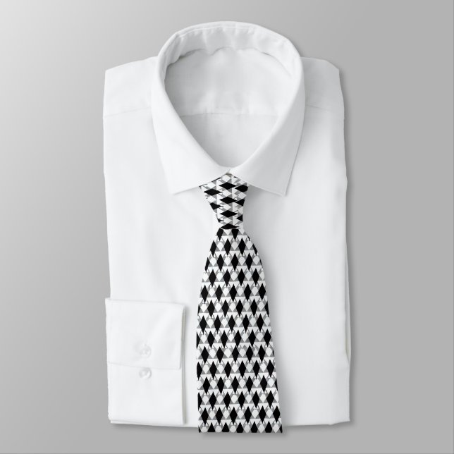 Men's Black and White Diamond Pattern Neck Tie (Tied)