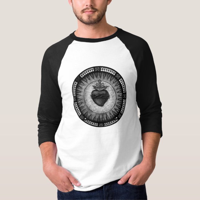 Men's Black and White Sacred Heart Raglan Shirt (Front)