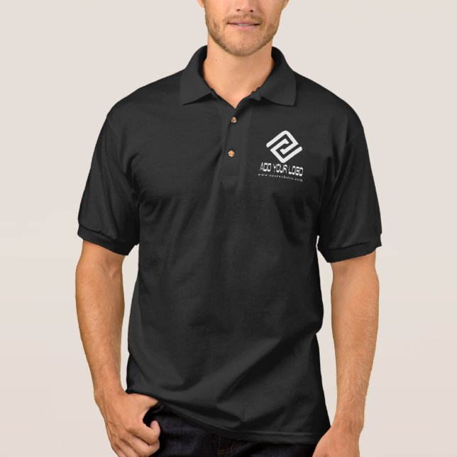 Men's Black Business Polo Shirt with Custom Logo (Front)