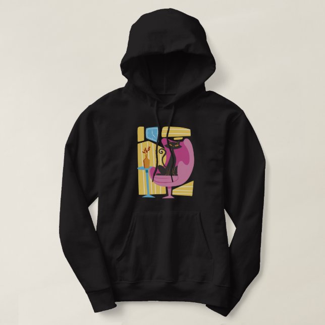 Men's Black Cat Abstract  Hoodie (Design Front)