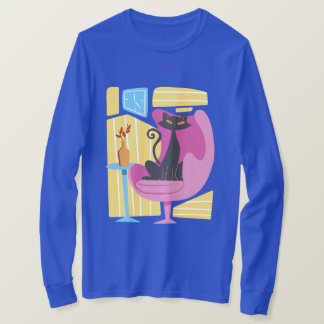 Men's Black Cat Abstract Long Sleeve  T-Shirt