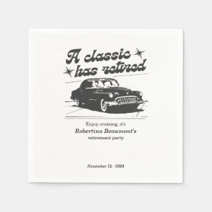Men's Black Classic Car Cruising Retirement Party Napkins