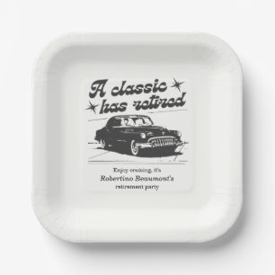 Men's Black Classic Car Cruising Retirement Party Paper Plates