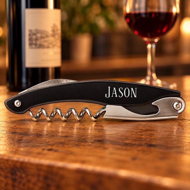 Men's Black Custom Monogram Waiter's Corkscrew (Creator Uploaded)