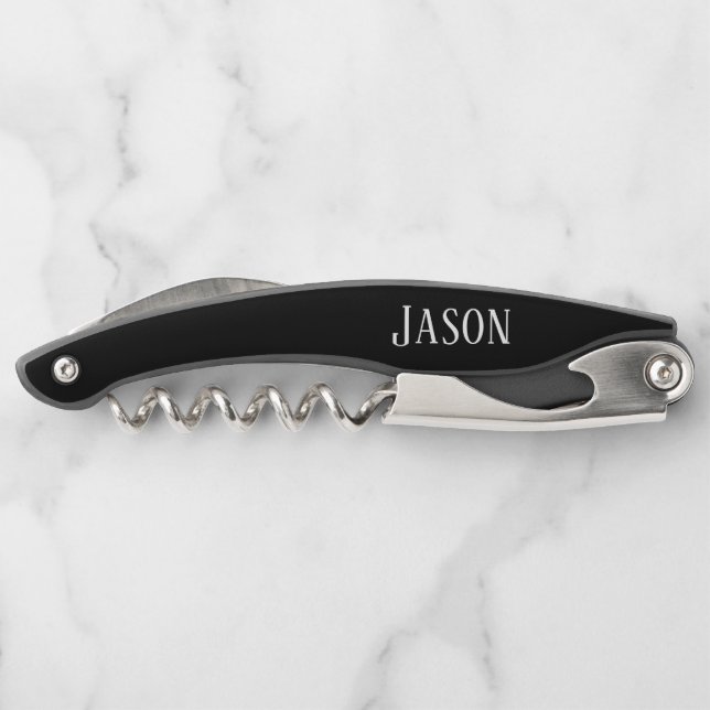Men's Black Custom Monogram Waiter's Corkscrew (Back)