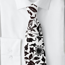 Men&#39;s Black Floral and Leaves Botanical Tie