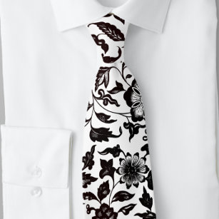 Men's Black Floral and Leaves Botanical Tie