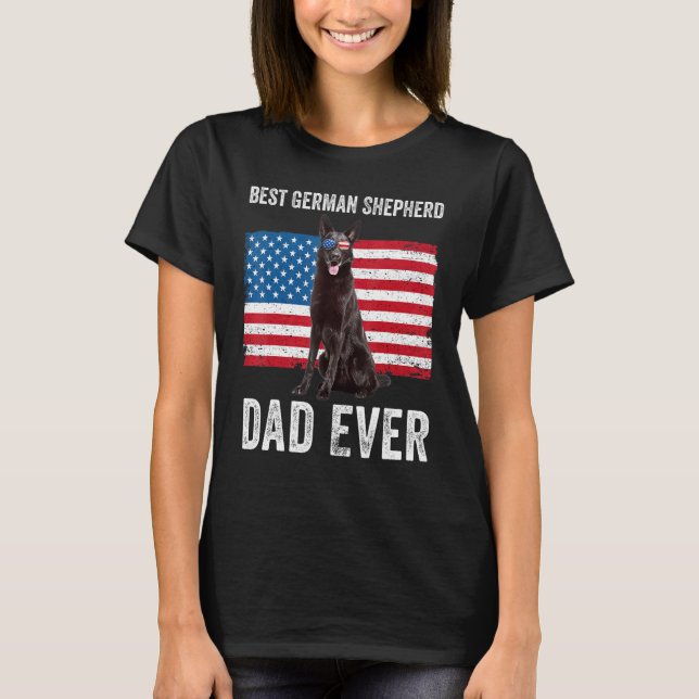 Mens Black German Shepherd Dad American Flag Dog O T-Shirt (Front)
