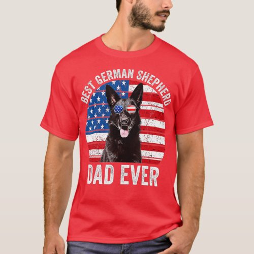 Mens Black German Shepherd Dad American Flag GSD D T_Shirt