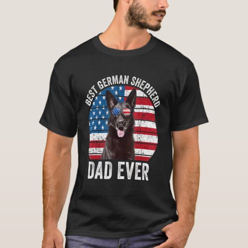 Mens Black German Shepherd Dad American Flag Gsd D T_Shirt