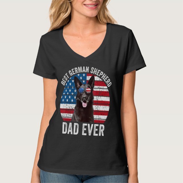 Mens Black German Shepherd Dad American Flag Gsd D T-Shirt (Front)