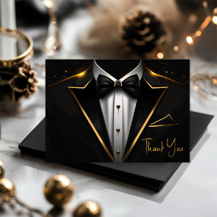 Mens Black Gold Birthday Party Letterpress Thank You Card