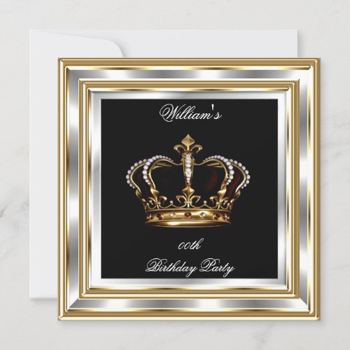 Mens Black Gold Silver Birthday Prince King 2 Invitation