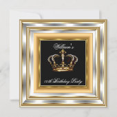 Men's Black Gold Silver Birthday Prince King 3 Invitation (Front)